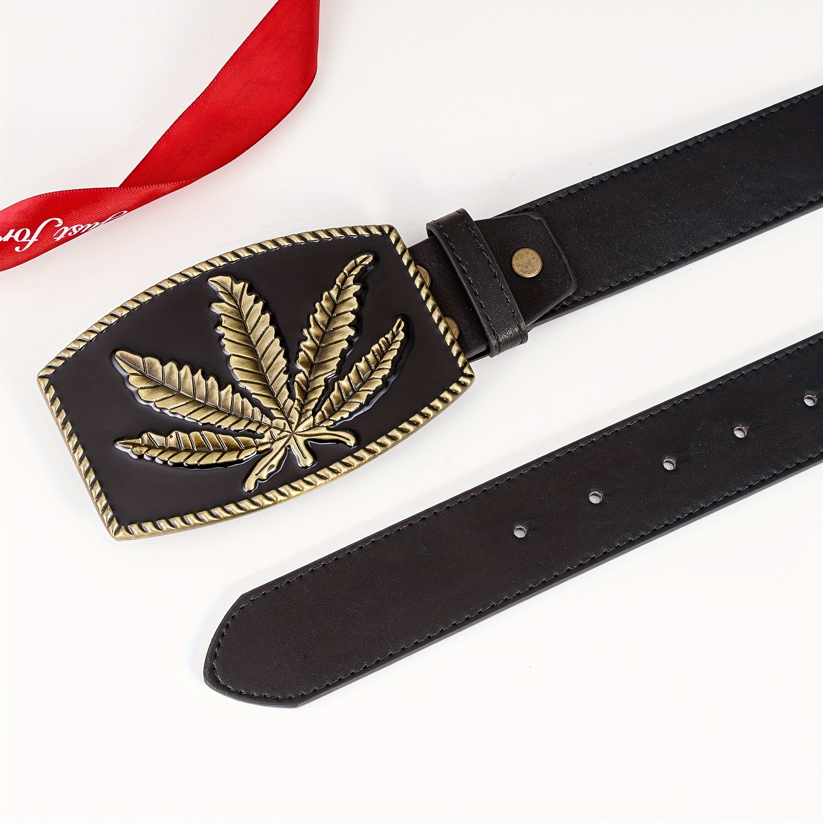 Golden Maple Leaf Square Buckle Leather Belt